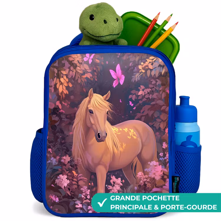 Sac à dos enfant - Bleu - Cheval - Fleurs - Violet - Papillon — 5