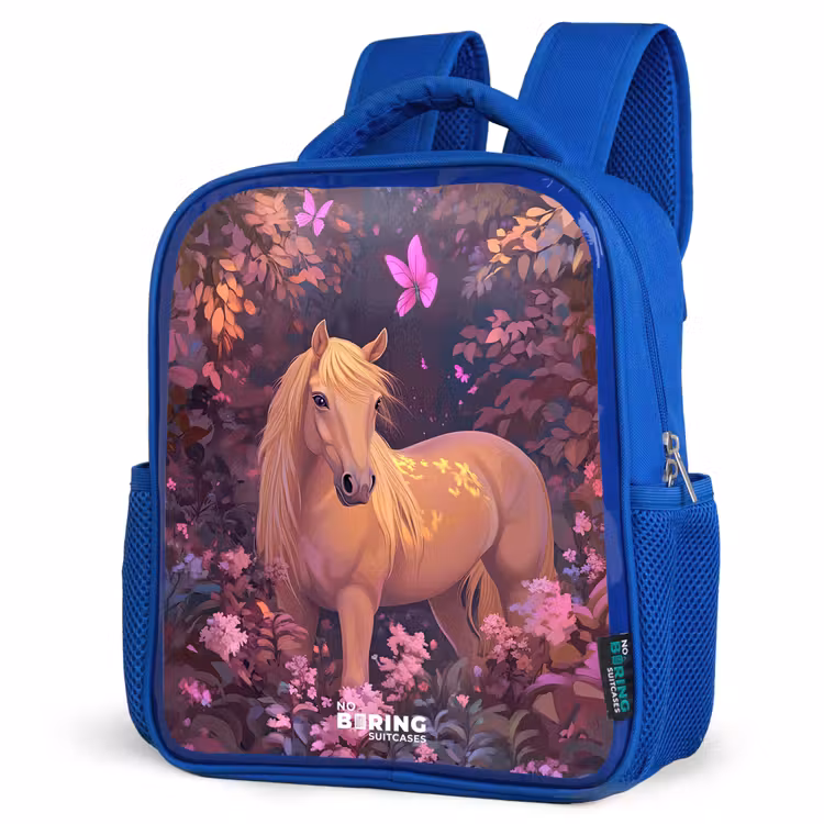 Sac à dos enfant - Bleu - Cheval - Fleurs - Violet - Papillon — 7