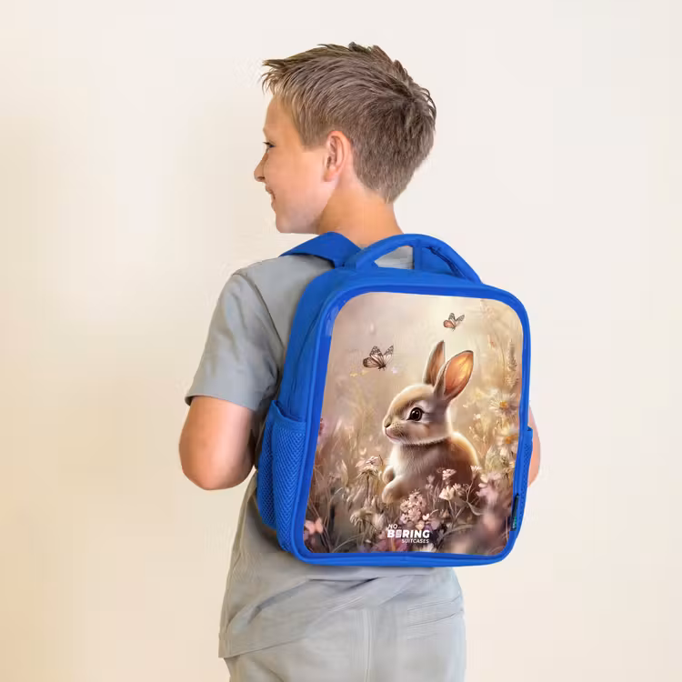 Sac à dos enfant - Bleu - Fleurs - Marron - Lapin - Papillon — 2