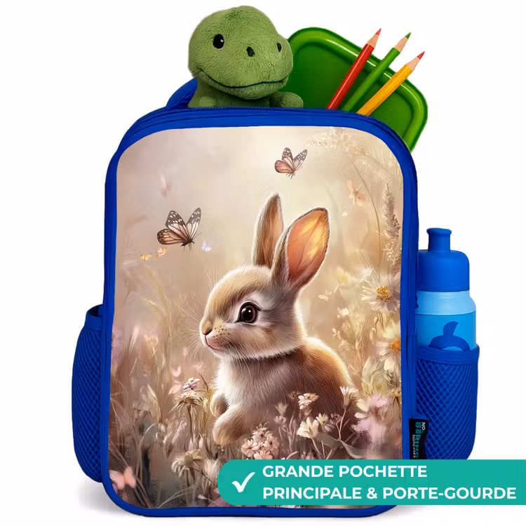 Sac à dos enfant - Bleu - Fleurs - Marron - Lapin - Papillon — 5