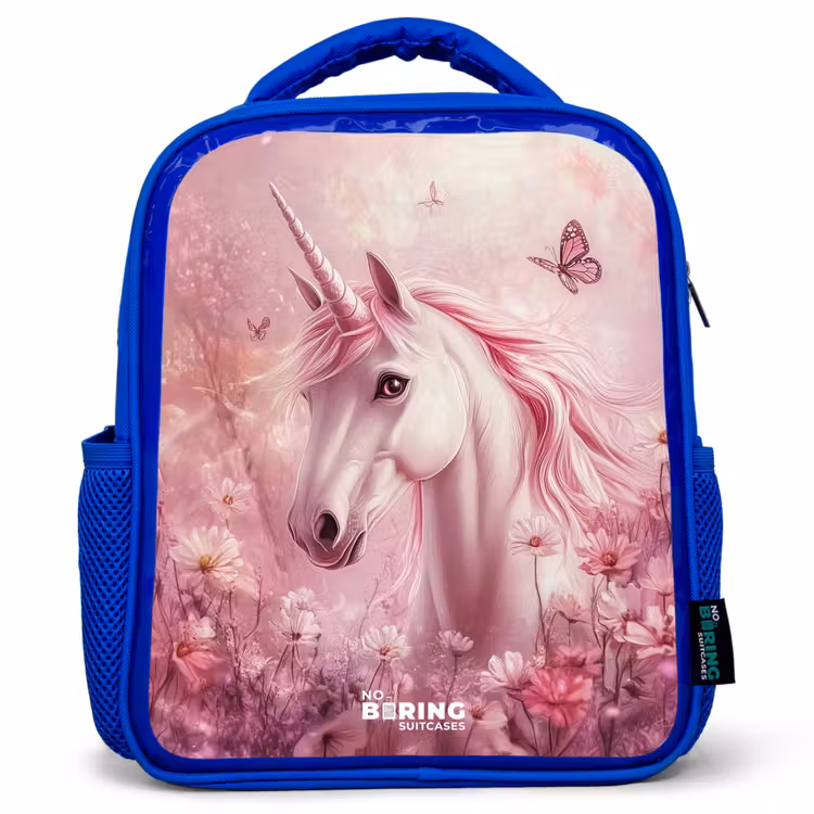 Sac à dos enfant - Bleu - Licorne - Rose - Papillons - Fleurs — 1