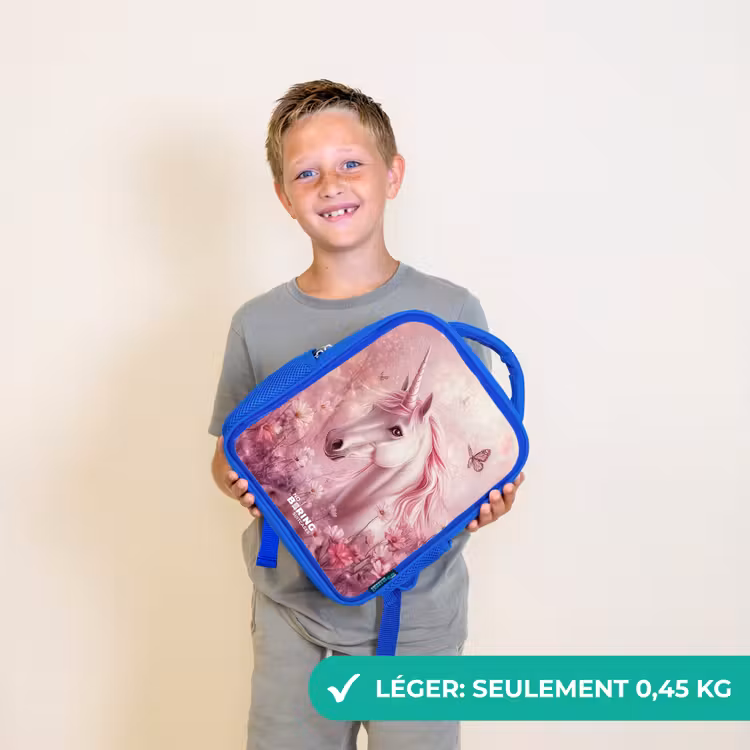 Sac à dos enfant - Bleu - Licorne - Rose - Papillons - Fleurs — 3