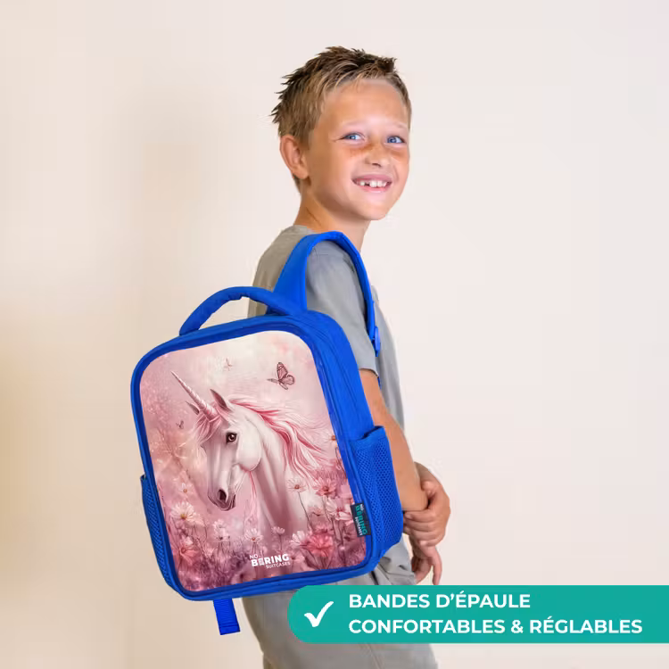 Sac à dos enfant - Bleu - Licorne - Rose - Papillons - Fleurs — 4