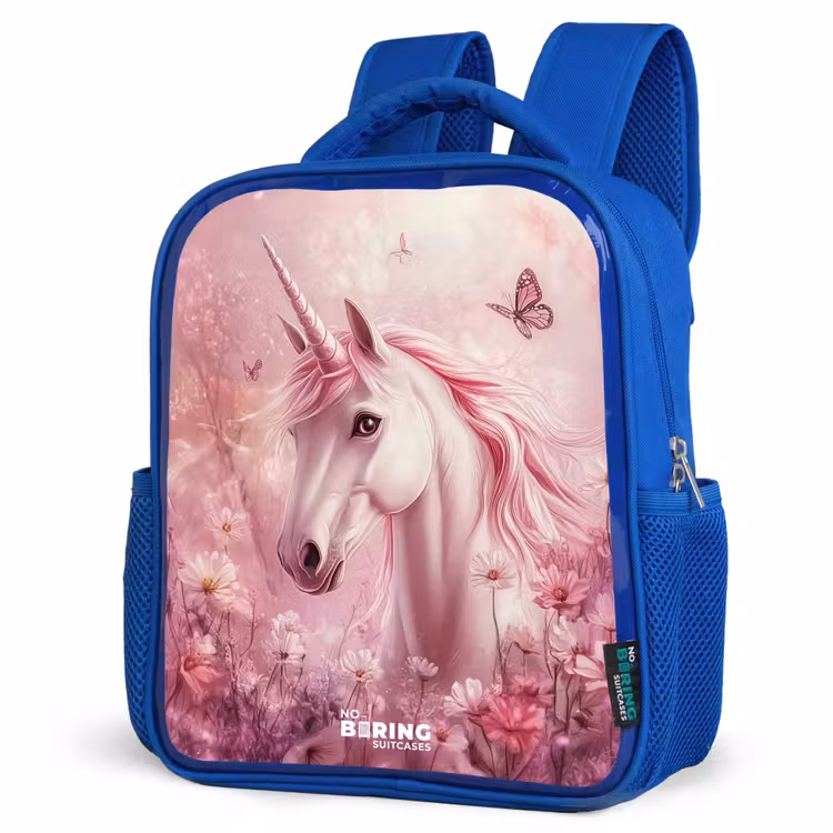 Sac à dos enfant - Bleu - Licorne - Rose - Papillons - Fleurs — 7