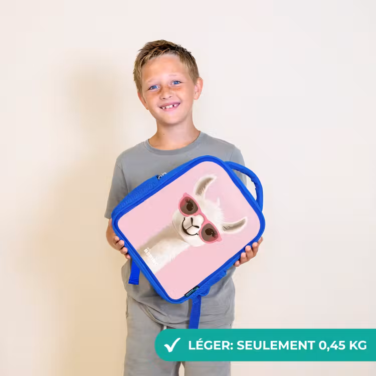 Sac à dos enfant - Bleu - Llama - Blanc - Lunettes de soleil - Cils — 3