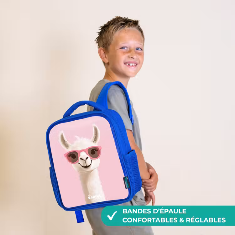 Sac à dos enfant - Bleu - Llama - Blanc - Lunettes de soleil - Cils — 4