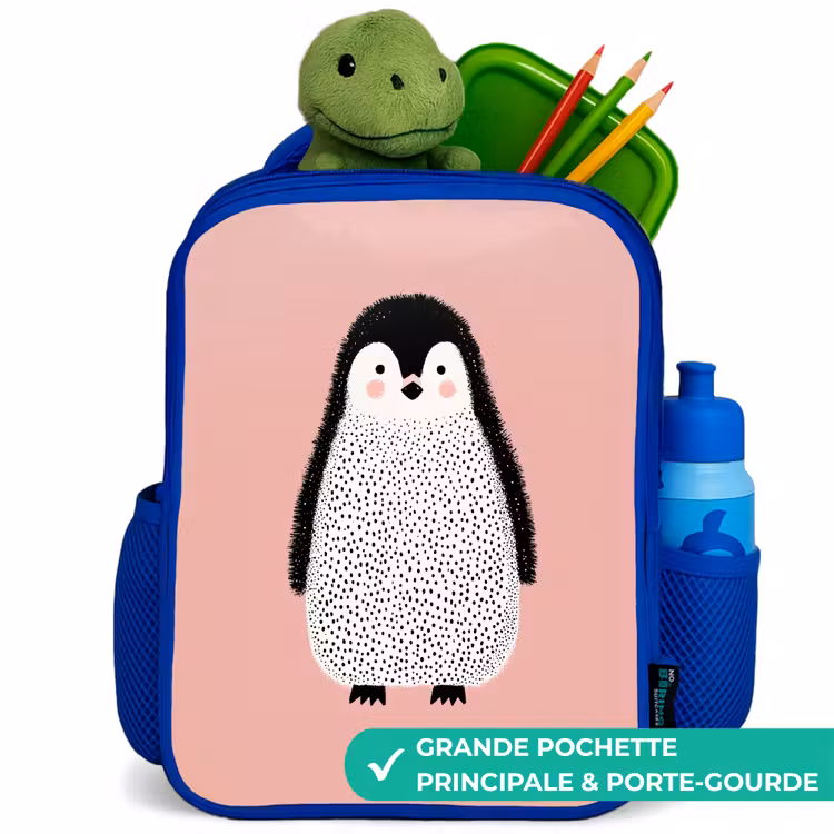 Sac à dos enfant - Bleu - Pingouin - Points - Rose - Minimaliste — 5