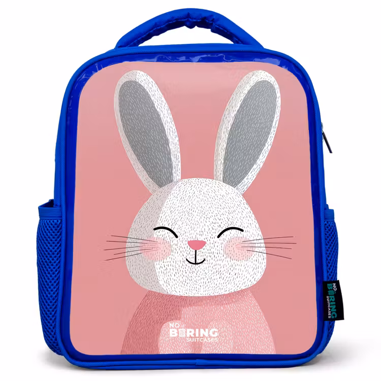 Sac à dos enfant - Bleu - Rose - Lapin - Sourire - Illustration — 1