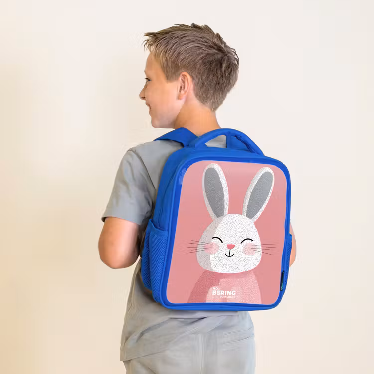 Sac à dos enfant - Bleu - Rose - Lapin - Sourire - Illustration — 2