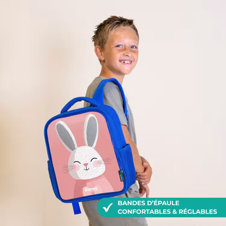 Sac à dos enfant - Bleu - Rose - Lapin - Sourire - Illustration — 4