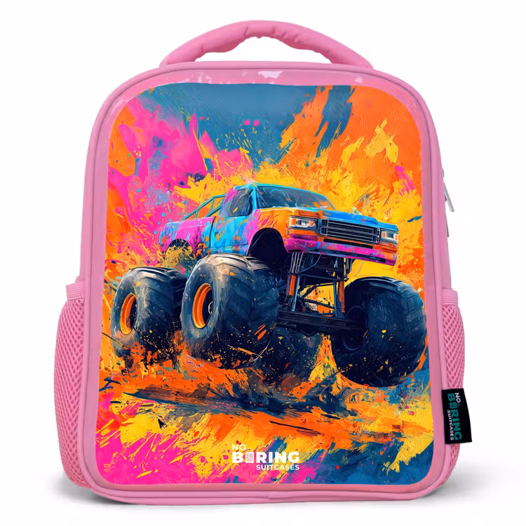 Sac à dos enfant - Rose - Camion monstre - Éclaboussures de peinture - Coloré - Explosion — 1