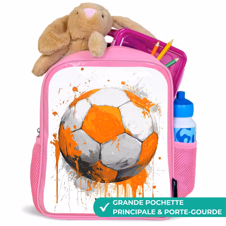 Sac à dos enfant - Rose - Football - Peinture - Orange — 2