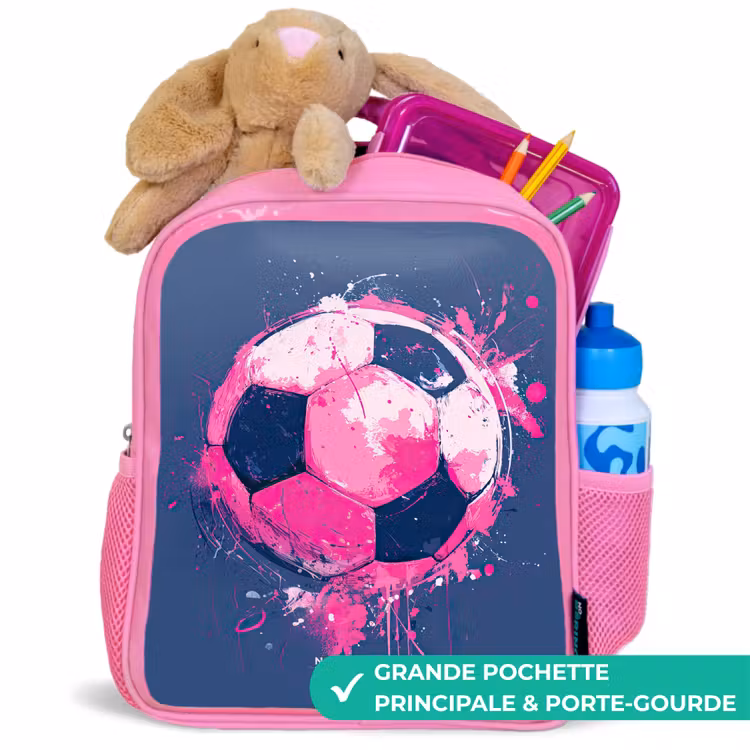 Sac à dos enfant - Rose - Football - Peinture - Rose - Bleu — 2