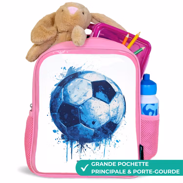 Sac à dos enfant - Rose - Football - Taches d'encre - Bleu - Ballon — 2