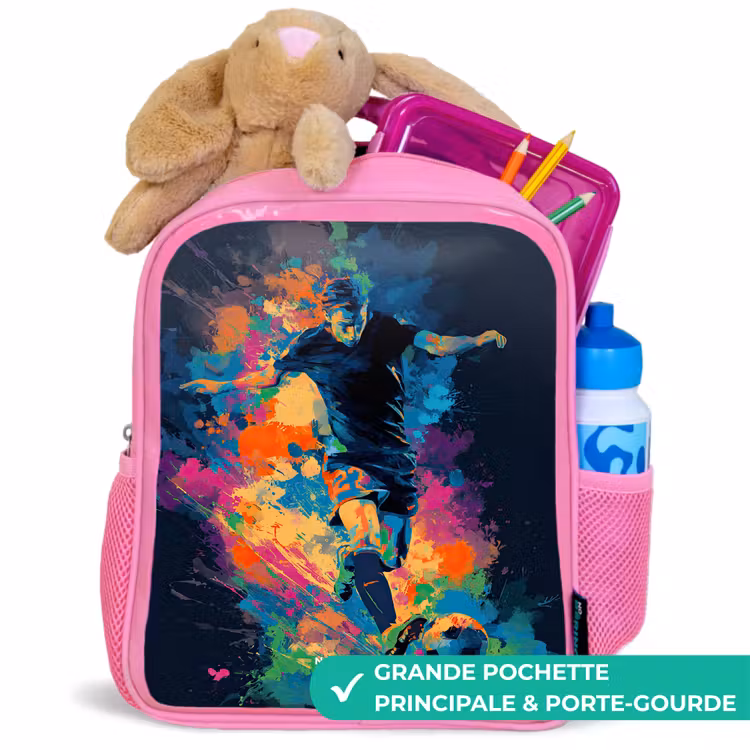 Sac à dos enfant - Rose - Néon - footballeur - coloré — 2