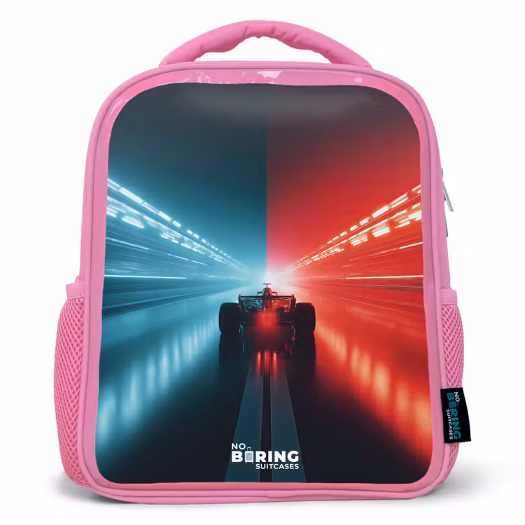 Sac à dos enfant - Rose - Piste - Voiture de course - Néon - Rouge — 1
