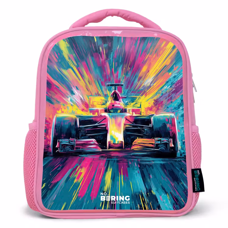 Sac à dos enfant - Rose - Voiture de course - Explosion - Colorée - Abstraite — 1