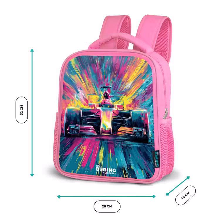 Sac à dos enfant - Rose - Voiture de course - Explosion - Colorée - Abstraite — 3