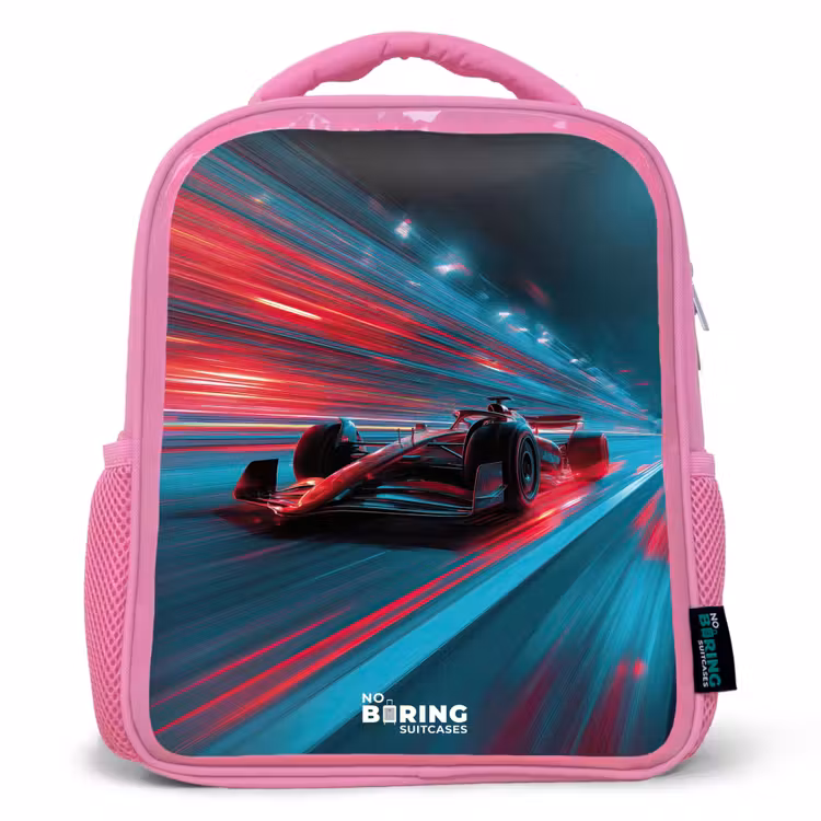 Sac à dos enfant - Rose - Voiture de course - Piste - Néon - Eclairage — 1