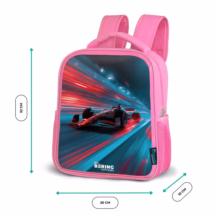 Sac à dos enfant - Rose - Voiture de course - Piste - Néon - Eclairage — 3