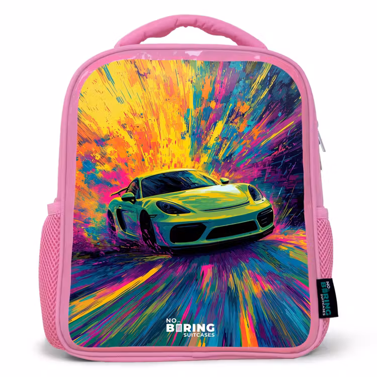 Sac à dos enfant - Rose - Voiture de sport - Explosion - Coloré - Rayures de peinture — 1