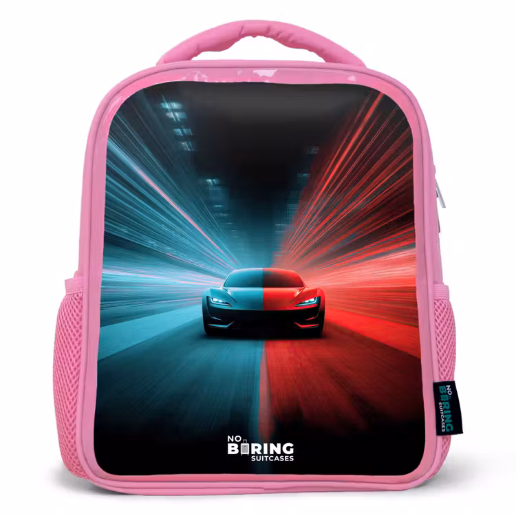 Sac à dos enfant - Rose - Voiture de sport - Faisceaux lumineux - Néon - Bleu — 1