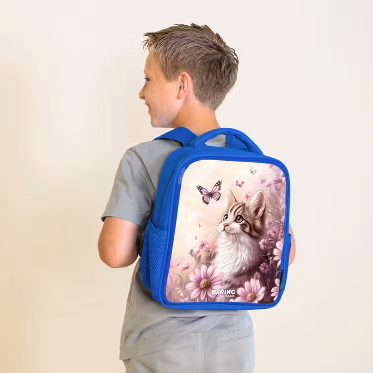 Sac à dos enfant - Bleu - Chat - Mauve - Papillons - Fleurs — 2