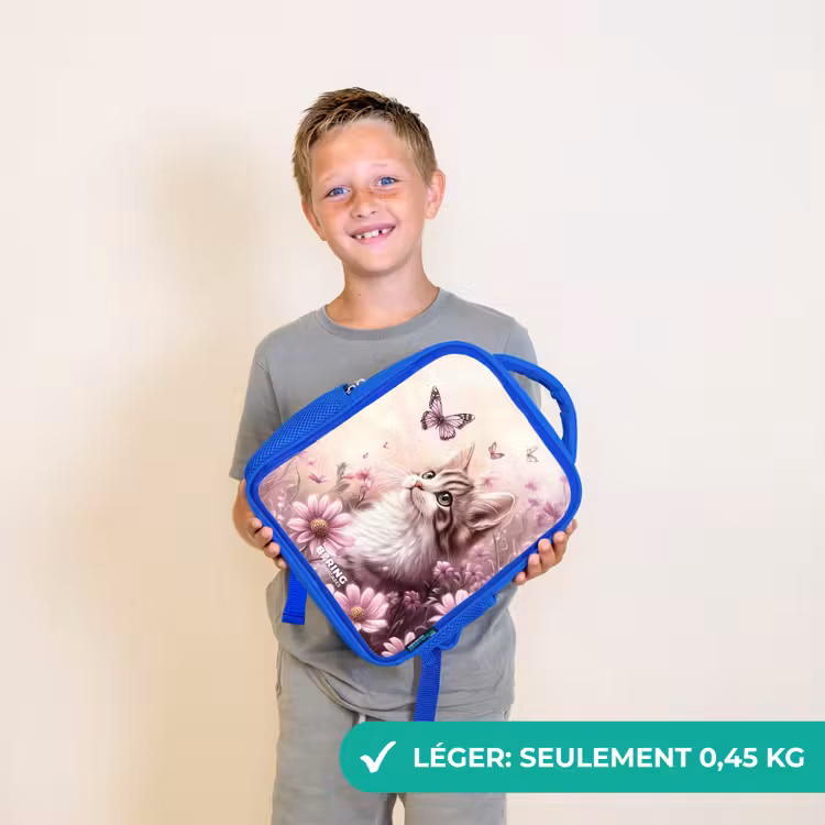 Sac à dos enfant - Bleu - Chat - Mauve - Papillons - Fleurs — 3