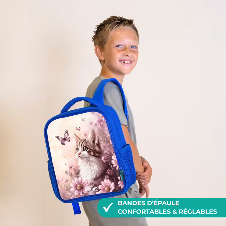 Sac à dos enfant - Bleu - Chat - Mauve - Papillons - Fleurs — 4