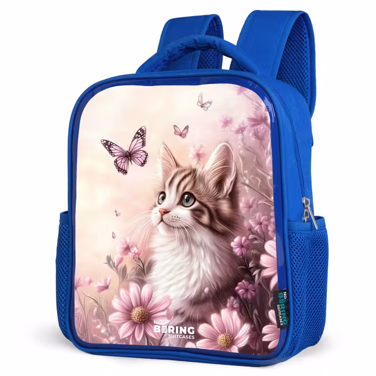 Sac à dos enfant - Bleu - Chat - Mauve - Papillons - Fleurs — 7