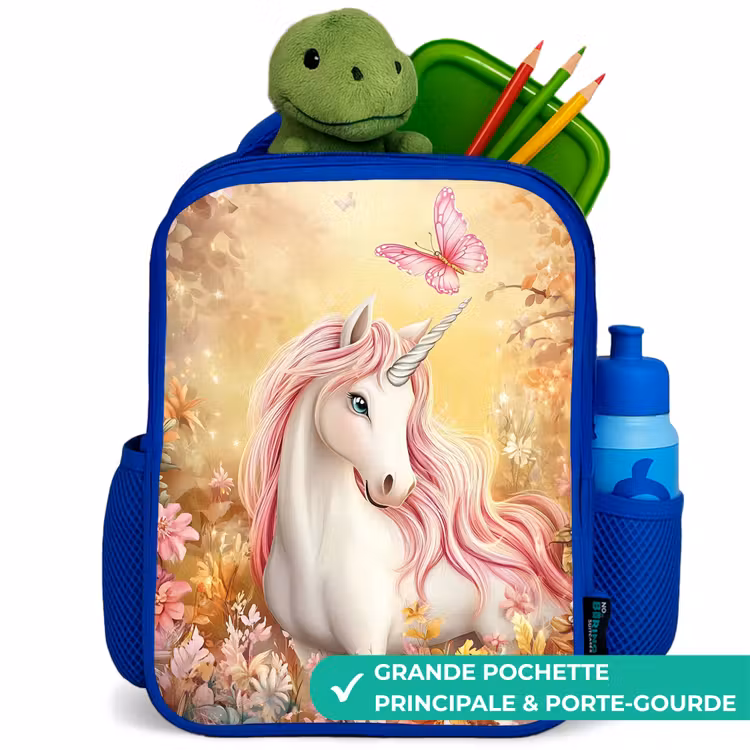 Sac à dos enfant - Bleu - Licorne - Papillon - Rose - Crinière — 5
