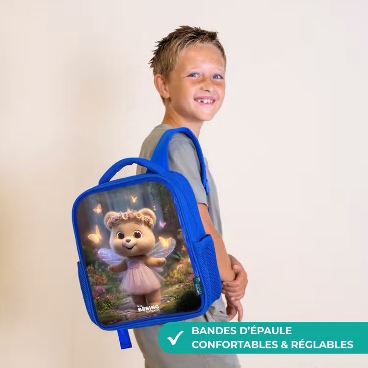 Sac à dos enfant - Bleu - Ours - Papillons - Forêt - Fée — 4
