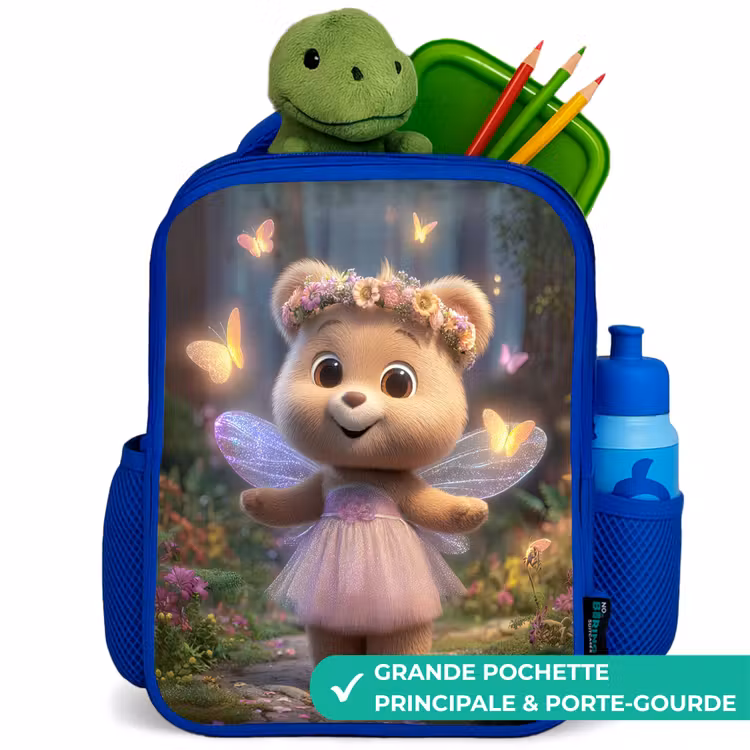 Sac à dos enfant - Bleu - Ours - Papillons - Forêt - Fée — 5