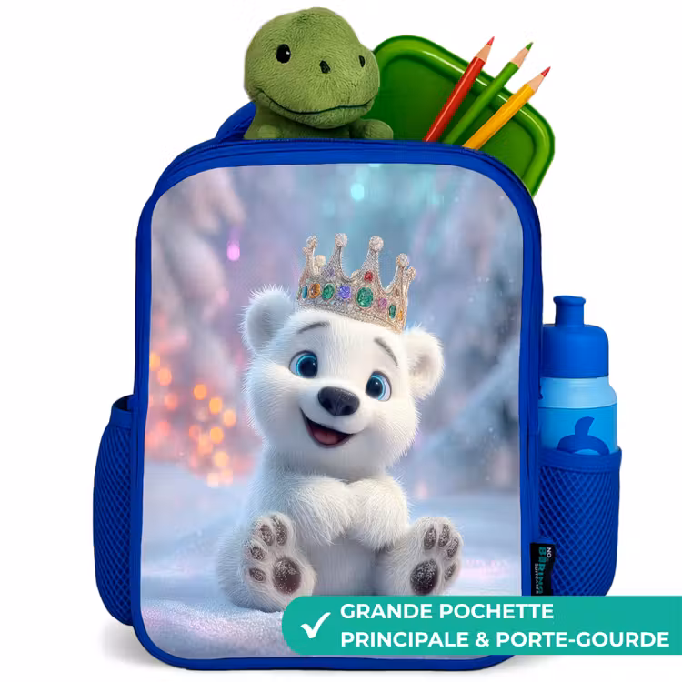 Sac à dos enfant - Bleu - Ours polaire - Couronne - Hiver — 5