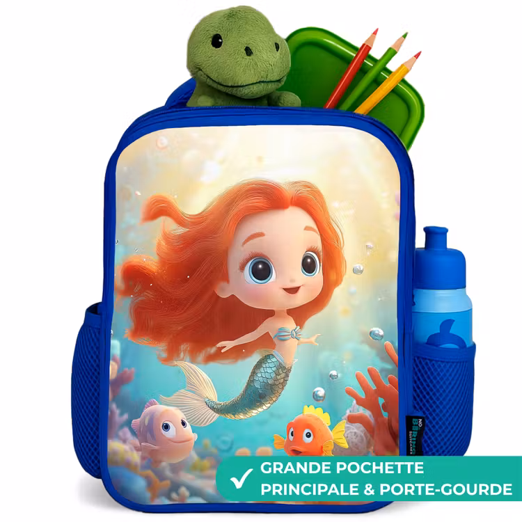 Sac à dos enfant - Bleu - Sirène - Poisson - Corail — 5