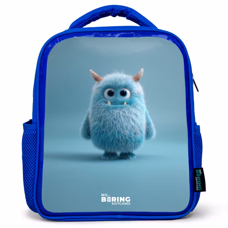 Sac à dos enfant - Bleu - Monstre bleu en peluche avec des cornes — 1