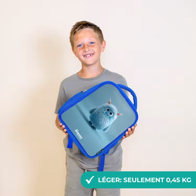 Sac à dos enfant - Bleu - Monstre bleu en peluche avec des cornes — 3