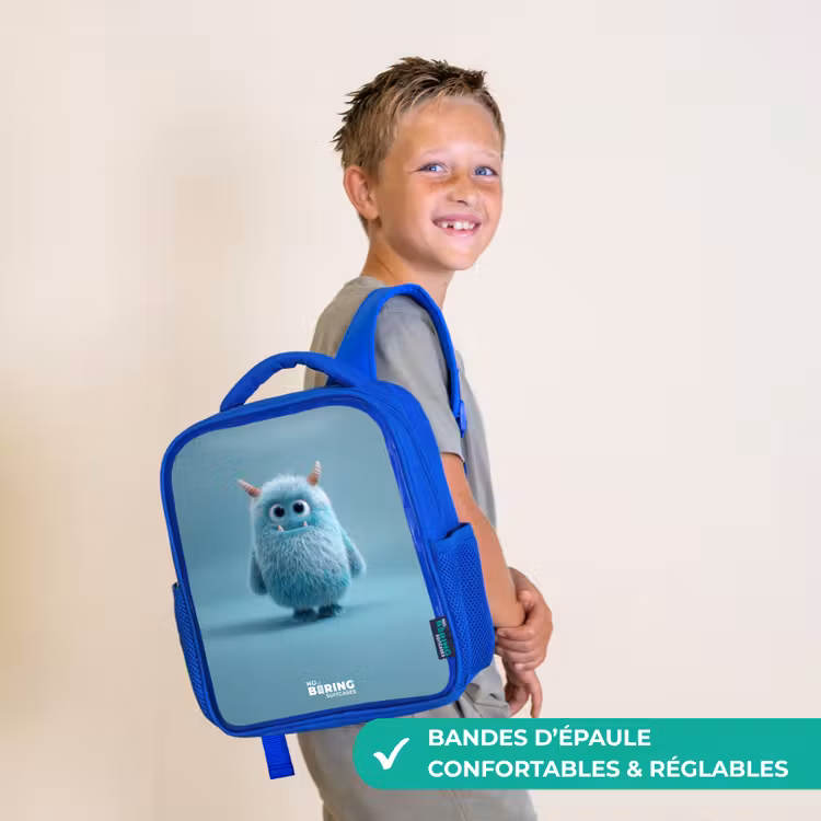 Sac à dos enfant - Bleu - Monstre bleu en peluche avec des cornes — 4