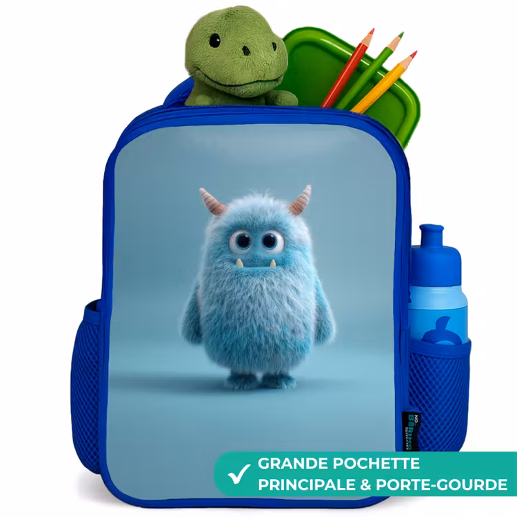 Sac à dos enfant - Bleu - Monstre bleu en peluche avec des cornes — 5