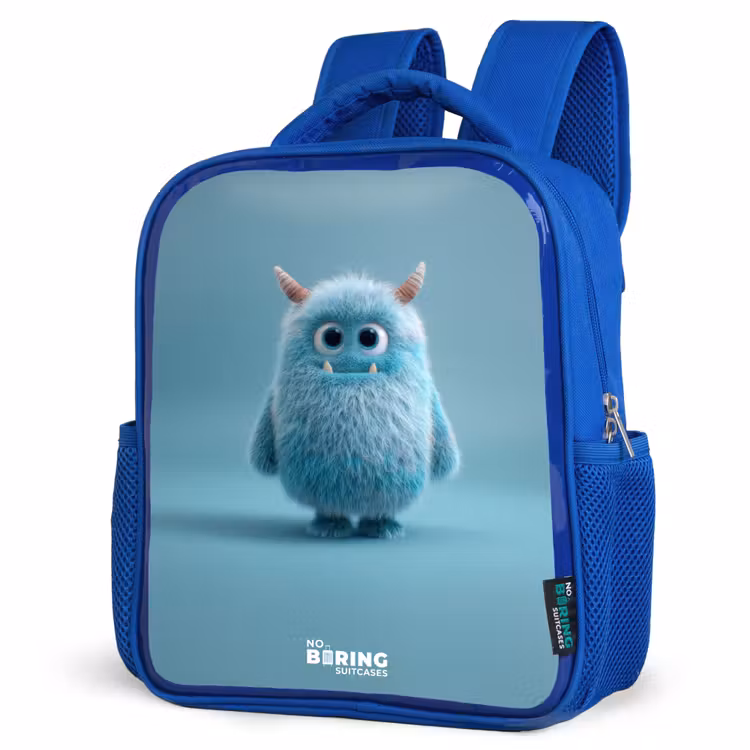Sac à dos enfant - Bleu - Monstre bleu en peluche avec des cornes — 7