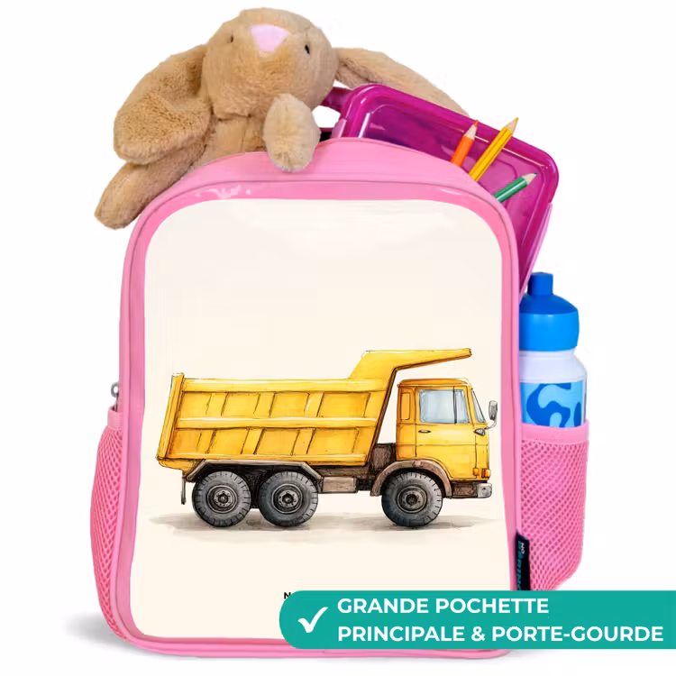 Sac à dos enfant - Rose - Camion-benne - Signé - Jaune — 2