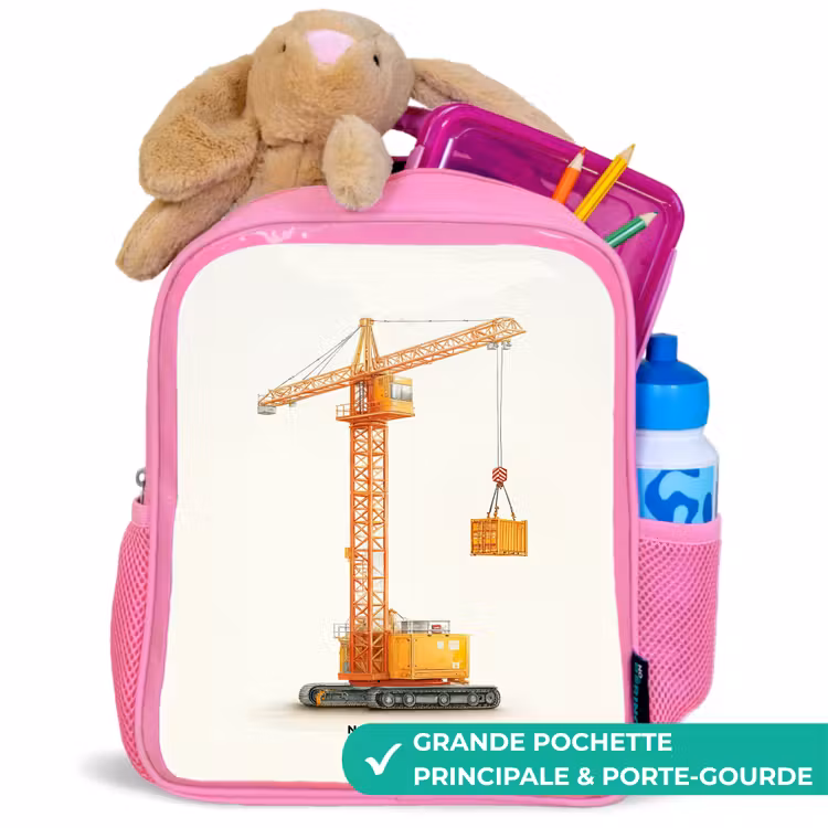 Sac à dos enfant - Rose - Grue à tour - Signée - Orange — 2