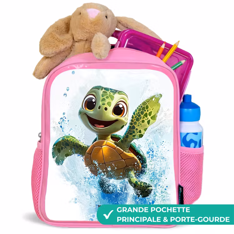 Sac à dos enfant - Rose - Tortue - Eau - Vert — 2