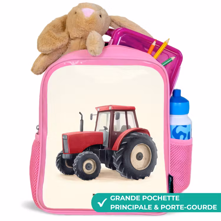 Sac à dos enfant - Rose - Tracteur - Signé - Rouge — 2
