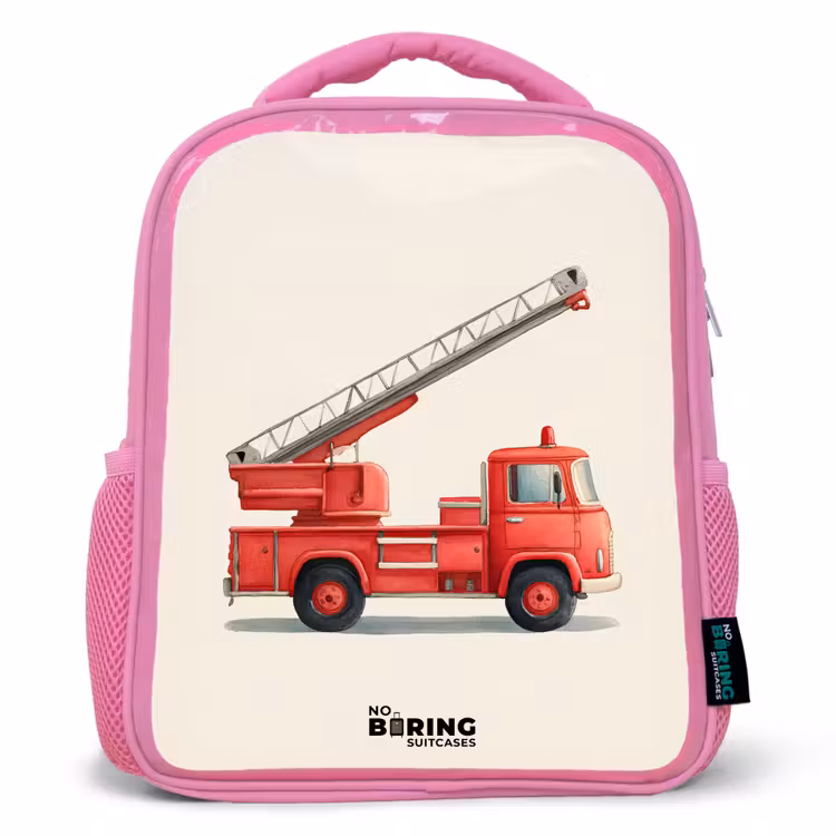 Sac à dos enfant - Rose - Véhicule de pompiers - Signé - Rouge — 1