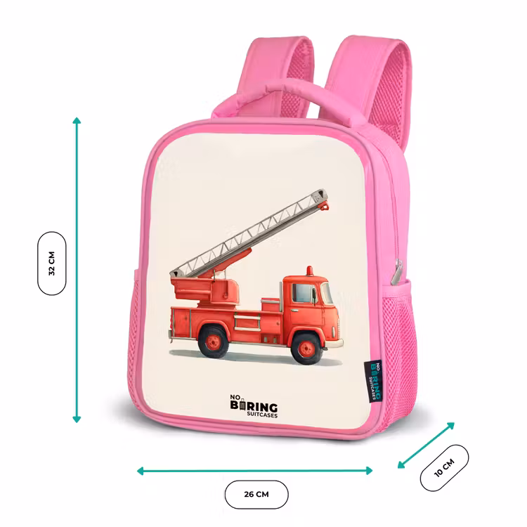 Sac à dos enfant - Rose - Véhicule de pompiers - Signé - Rouge — 3