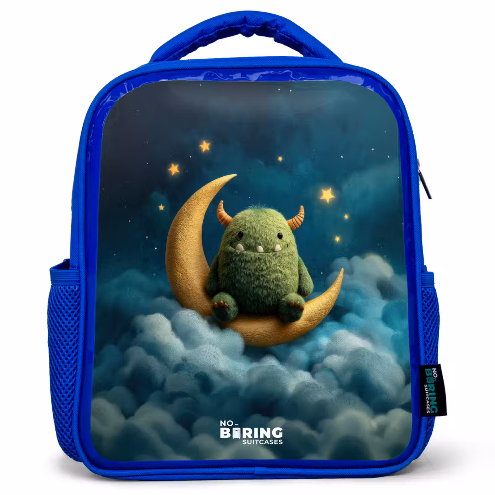 Sac à dos enfant - Bleu - Monstre vert sur croissant de lune — 1