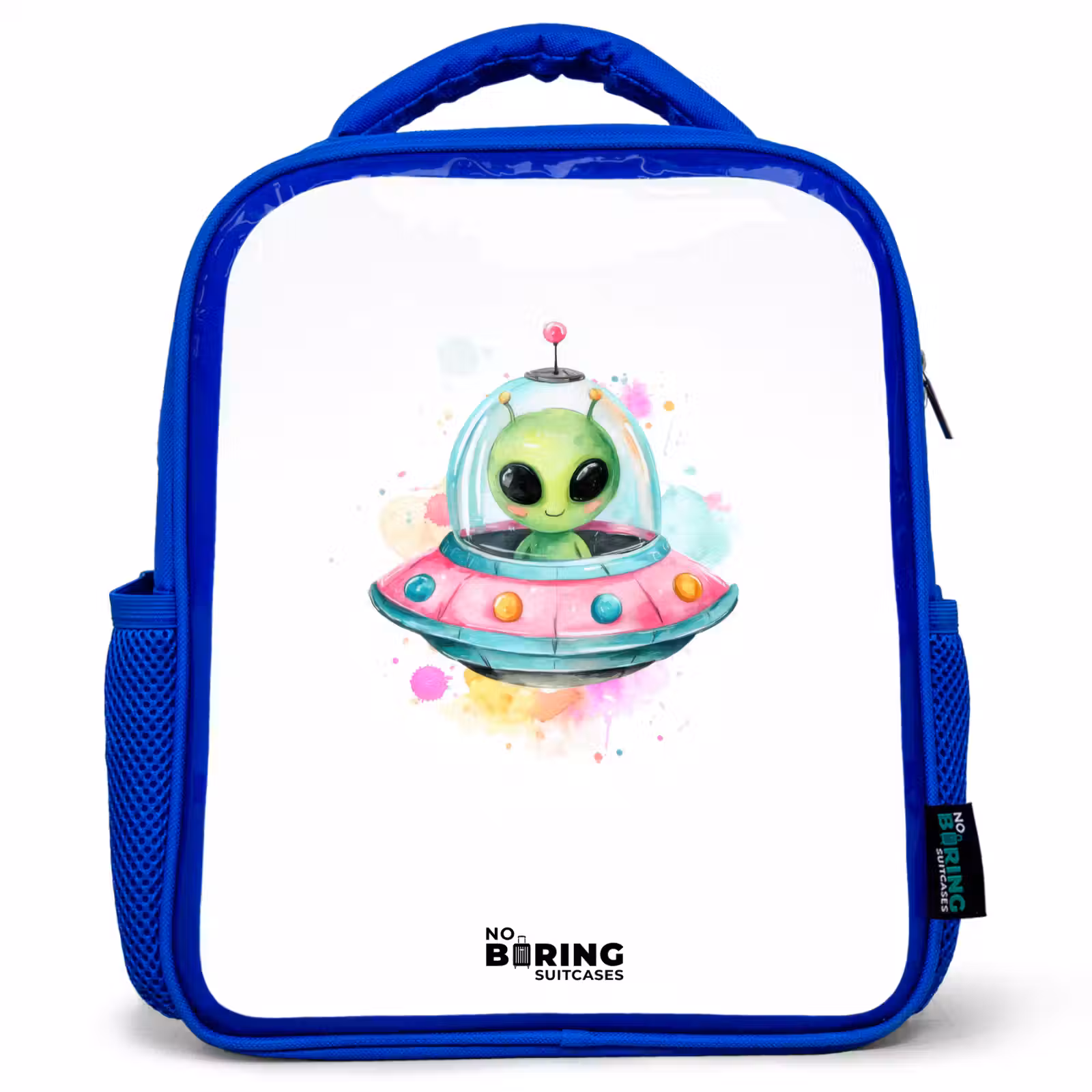 Sac à dos enfant - Bleu - Un extraterrestre vert dans un OVNI coloré — 1