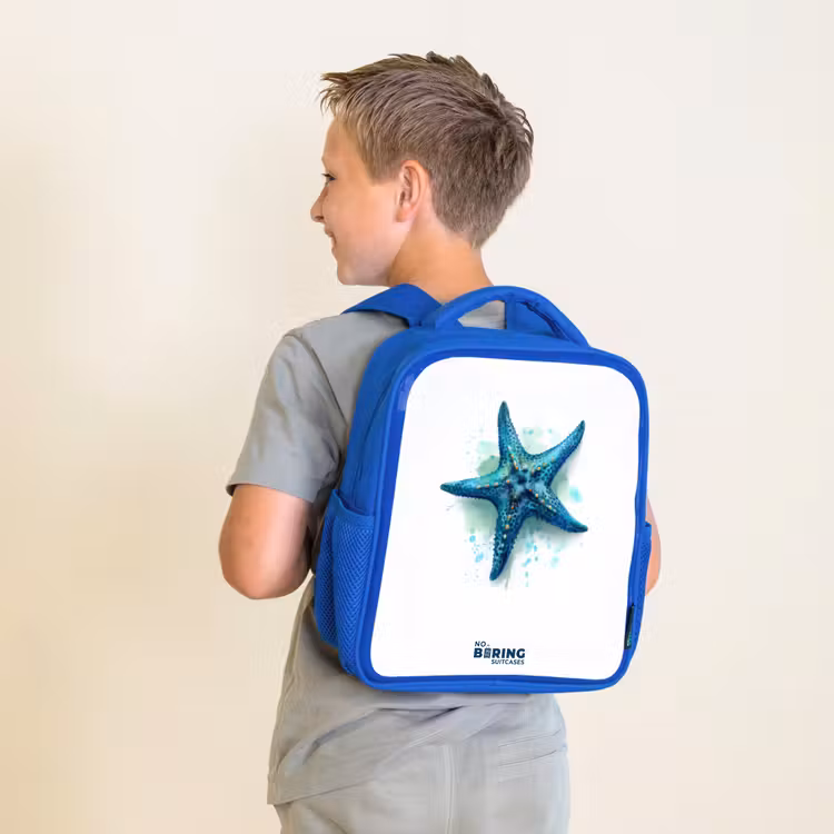 Sac à dos enfant - Bleu - Étoile de mer bleue sur fond blanc — 2