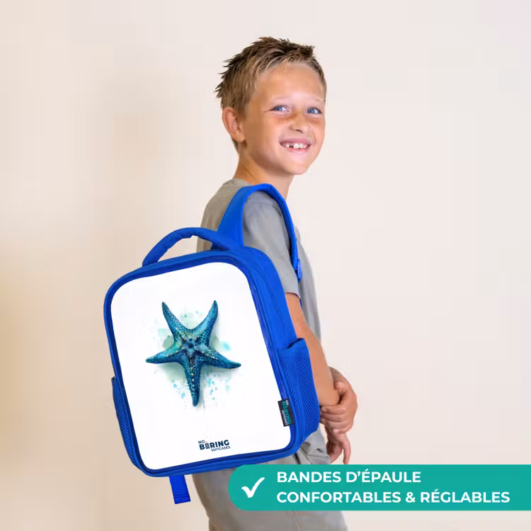 Sac à dos enfant - Bleu - Étoile de mer bleue sur fond blanc — 4